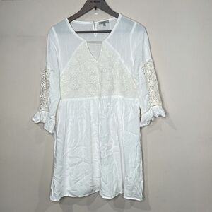 JODFL White Crochet Detail Tunic / Mini Dress
